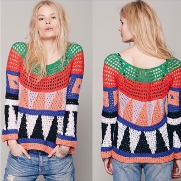 Like NEW Free People Modern Art Geometric Sweater - Picture 9 of 14